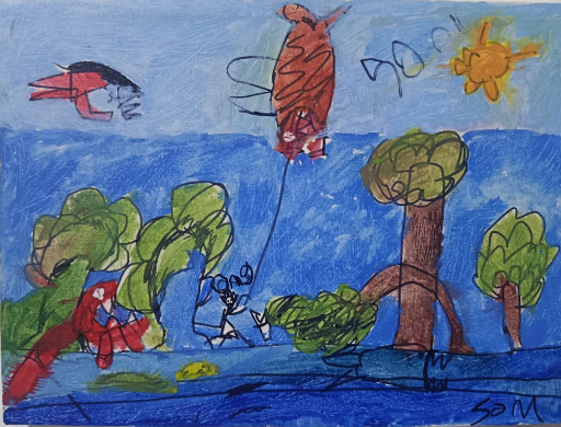 “Memancing” - Acrylic on Canvas 30 x 40 cm © Nyala Syams Lare Prasetyo, 2026